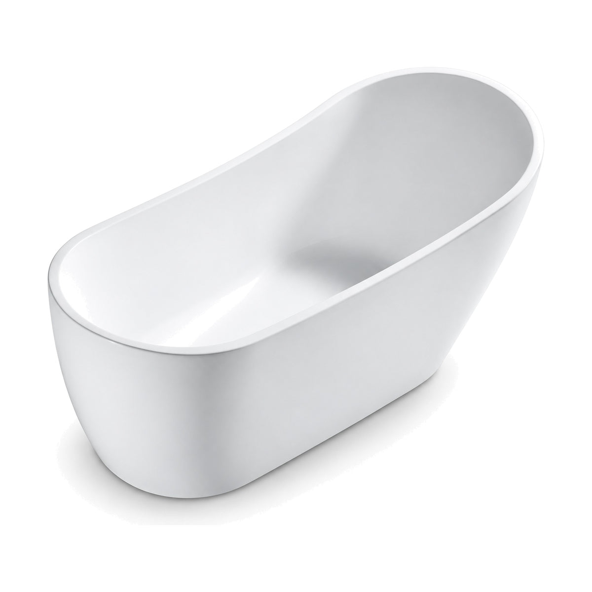 SANIKB FT057/FT058 - white single slipper freestanding soaking tub with one raised backrest end, slim rim and flat oval base