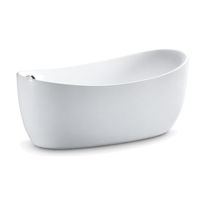 SANIKB FT060–FT065 - gloss white single slipper freestanding tub with a high rounded backrest and slim rim