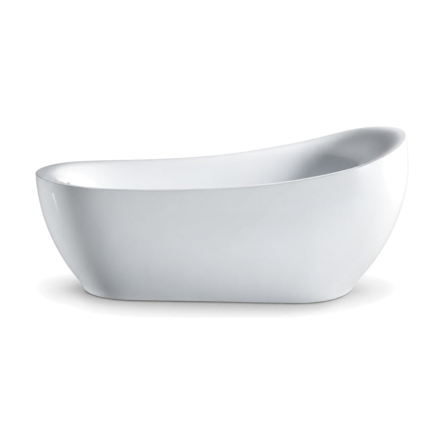 SANIKB FT066 - large gloss white single slipper freestanding tub with one high backrest end