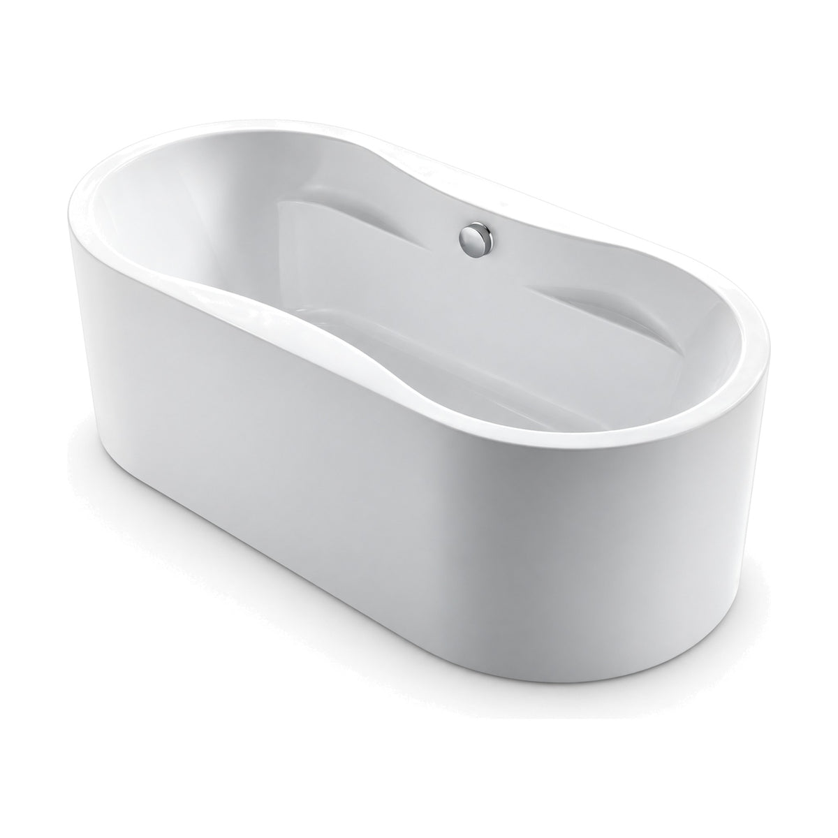 SANIKB D-8178 - white double-ended freestanding tub with vertical walls, molded backrests and chrome overflow