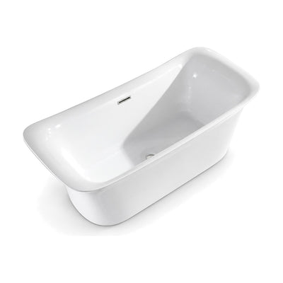 SANIKB D-8336 - glossy white boat-style freestanding tub with both ends swept up and a flared rim