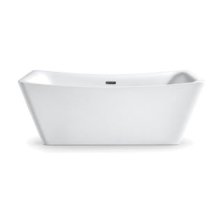 SANIKB FT053 - white boat-style acrylic freestanding bathtub with flared walls and a rim raised at both ends