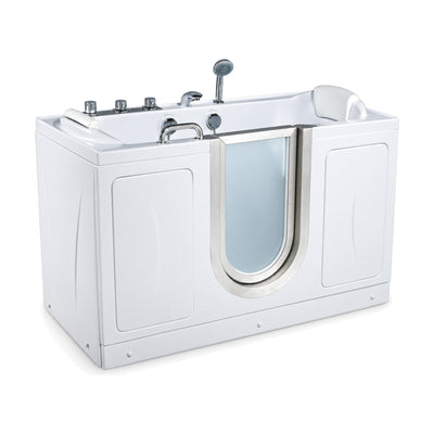 SANIKB BG-308A - white double-ended walk-in whirlpool tub with center glass door, two seats and front U grab bar