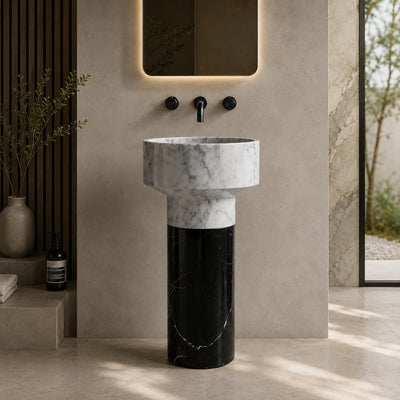 Carrara White Marble Cylindrical Pedestal Basin