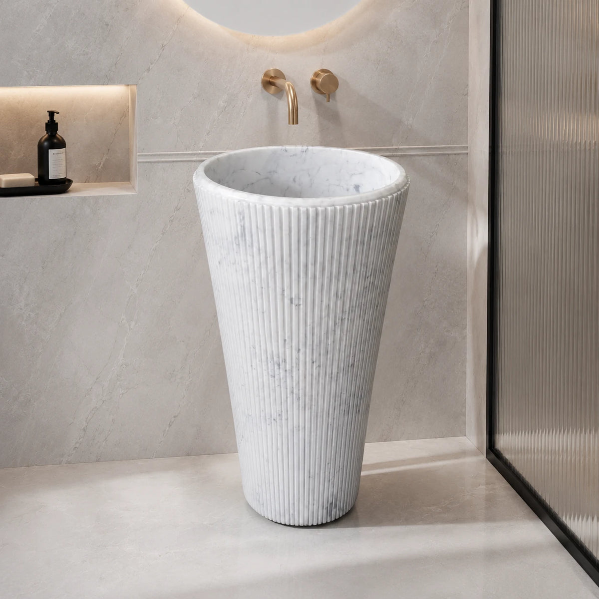 Carrara White Marble Fluted Pedestal Basin 1.6×1.6