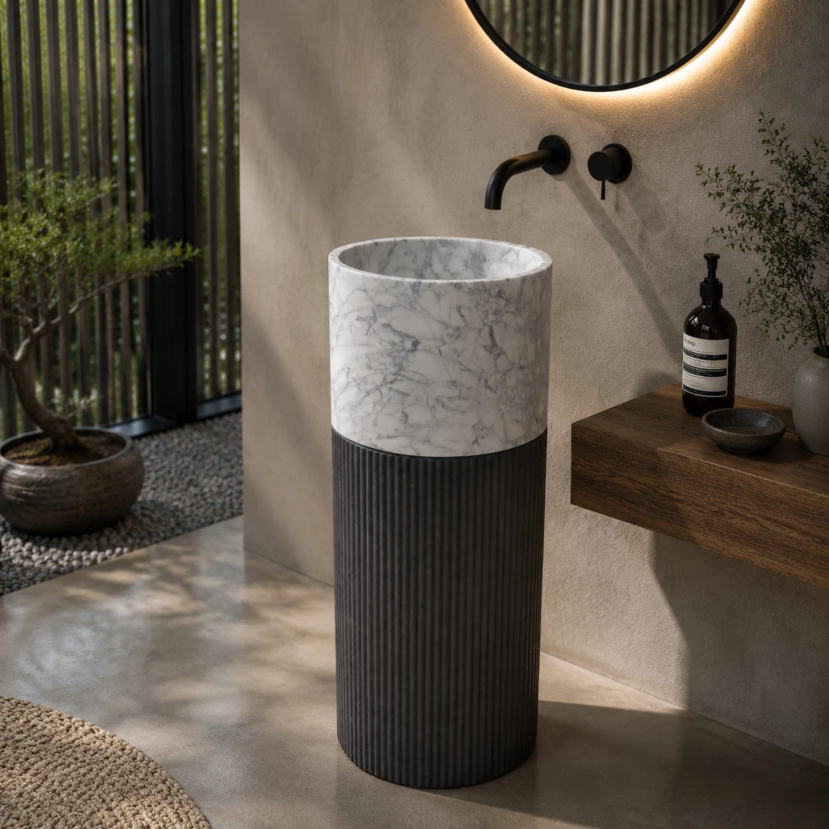 Carrara White Marble Slim Fluted Pedestal Basin