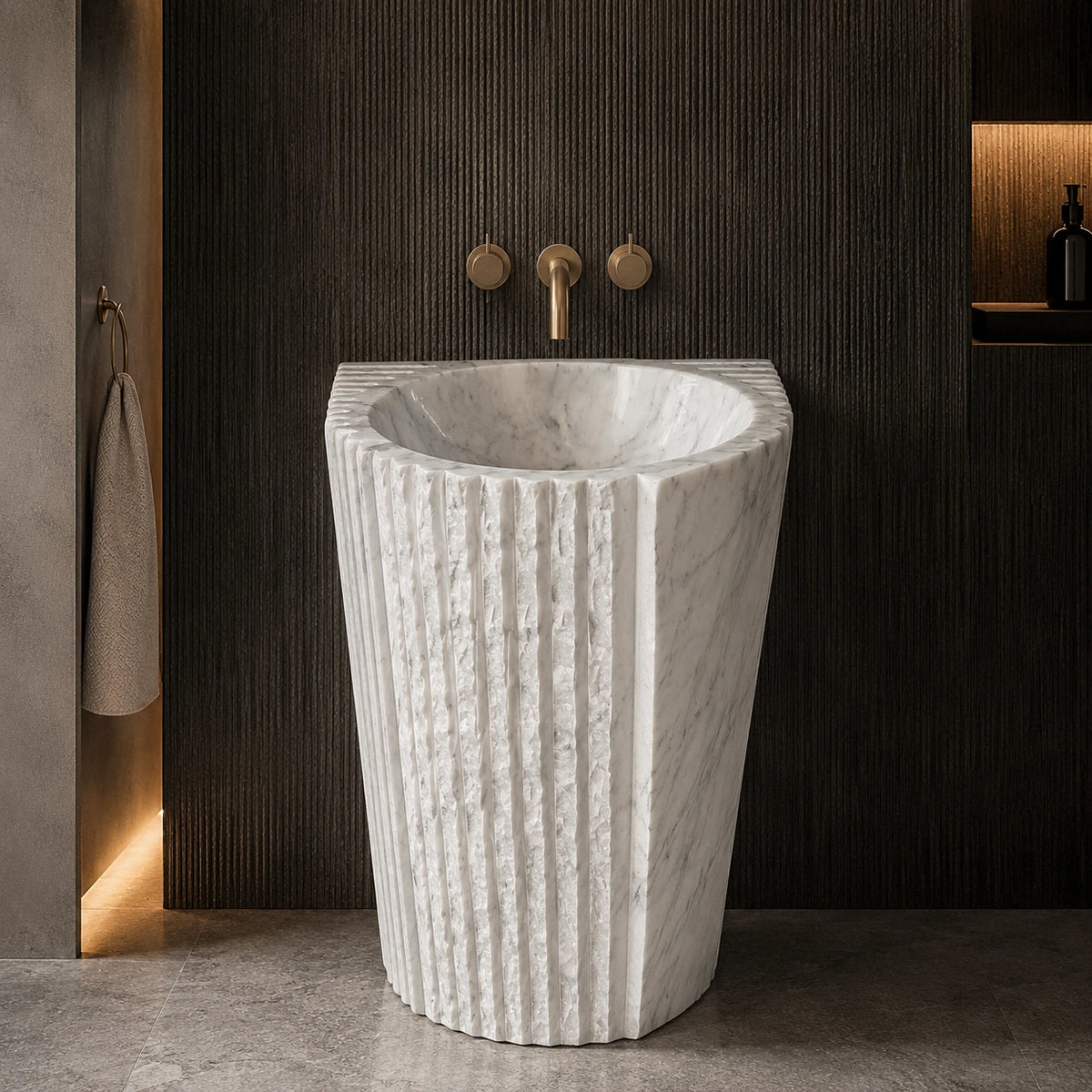 Carrara White Marble Wide Fluted Pedestal Basin