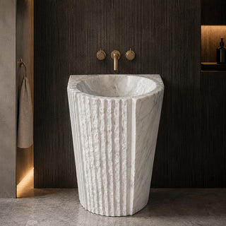 Carrara White Marble Wide Fluted Pedestal Basin