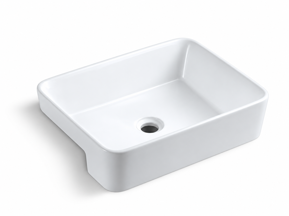SANIKB D100 white semi-recessed ceramic basin