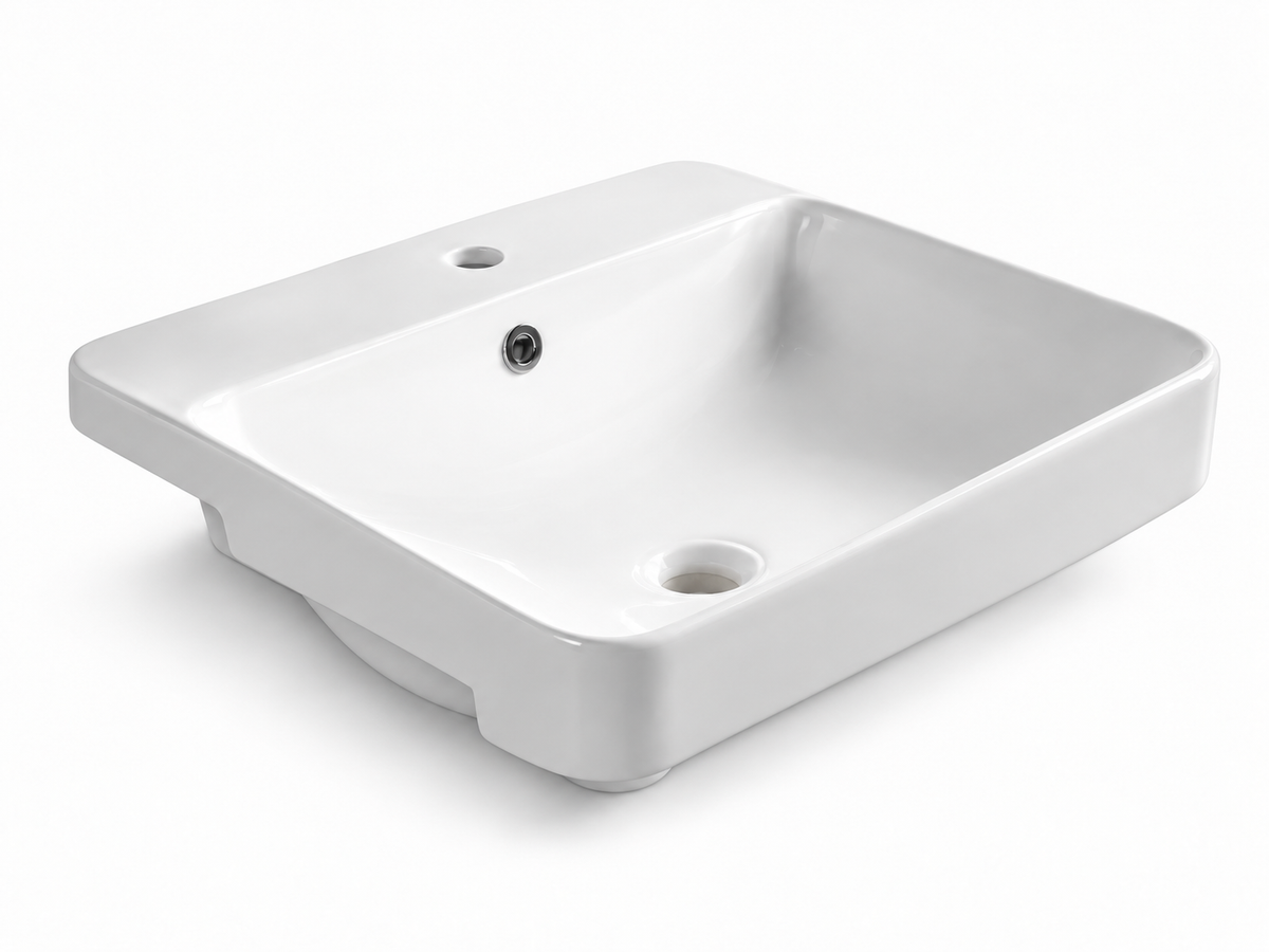 SANIKB D493B white semi-recessed ceramic basin
