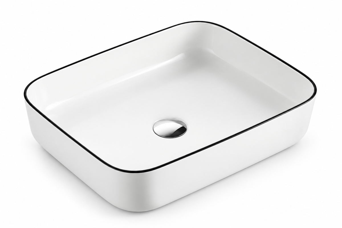 SANIKB SHY-8024BC white / black rim ceramic basin