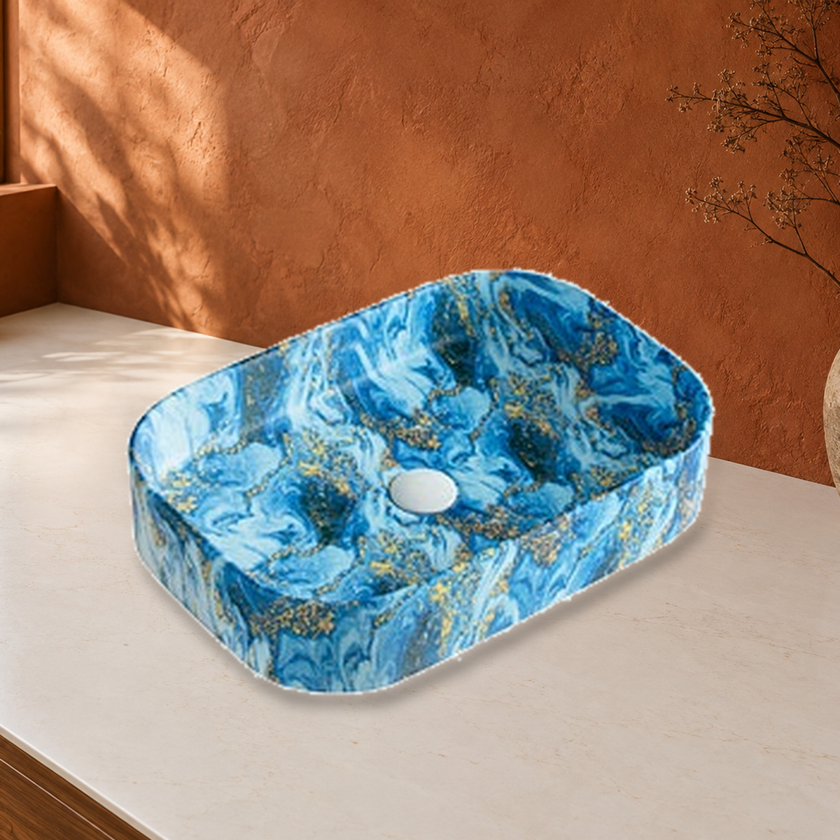 Blue / Gold abstract pattern countertop vessel ceramic basin SHY-8064-55D127 scene