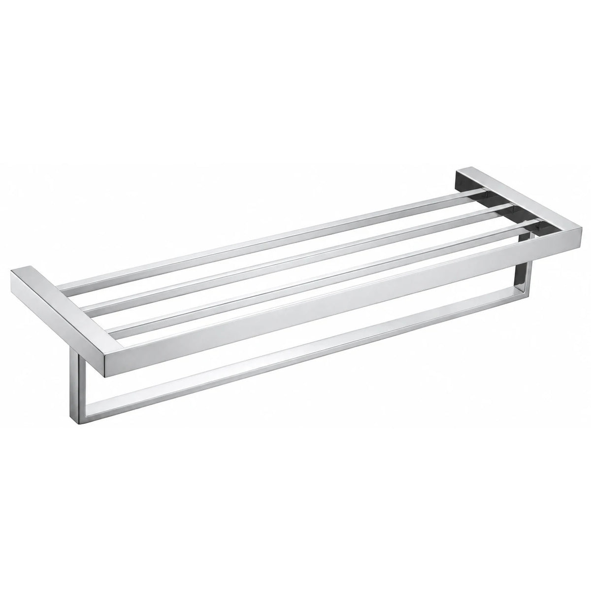 Chrome Towel Shelf with Bar — wall-mounted SUS304 stainless steel bathroom hardware | SANIKB