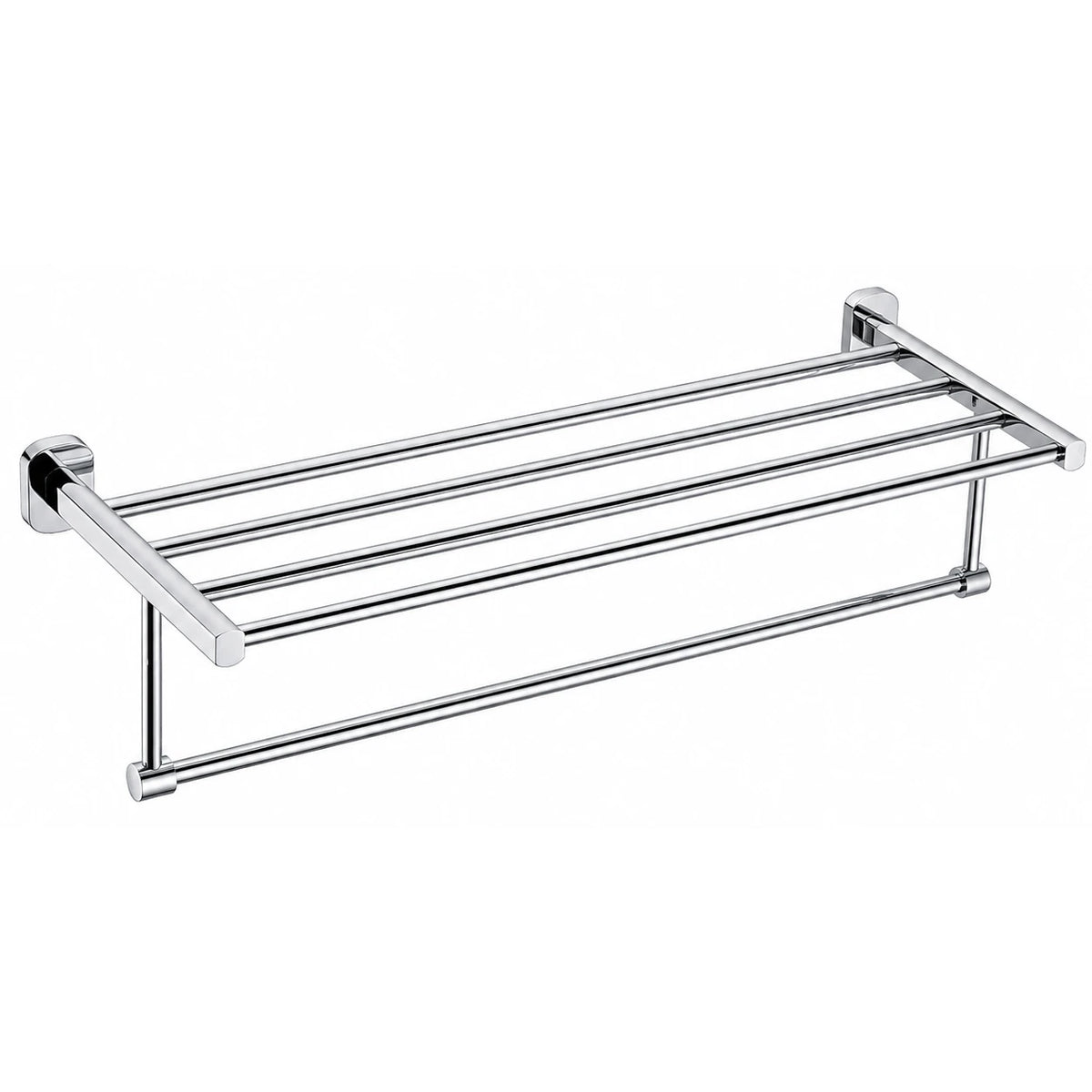 Chrome Towel Shelf with Bar — wall-mounted SUS304 stainless steel bathroom hardware | SANIKB