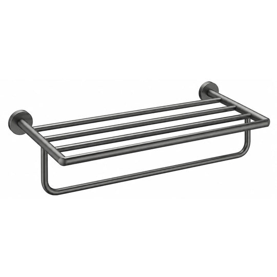Chrome Towel Shelf with Bar — wall-mounted SUS304 stainless steel bathroom hardware | SANIKB