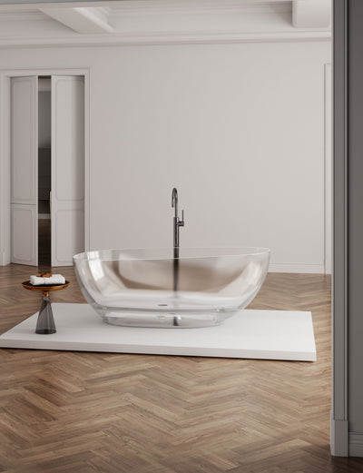 Clear Oval Transparent Bathtub with Stepped Base; original factory model TW-8208T complete product view