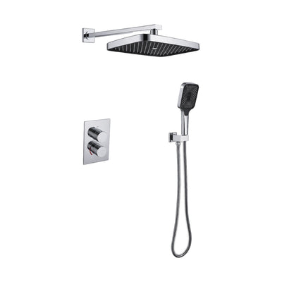 Chrome concealed shower system with black-face rectangular rain head, two-knob square plate and handheld — SANIKB DL-08 531-BK