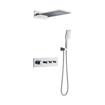 Chrome concealed shower system with waterfall-style wall head, horizontal lever and knob plate, handheld — SANIKB DL-08 521-CP