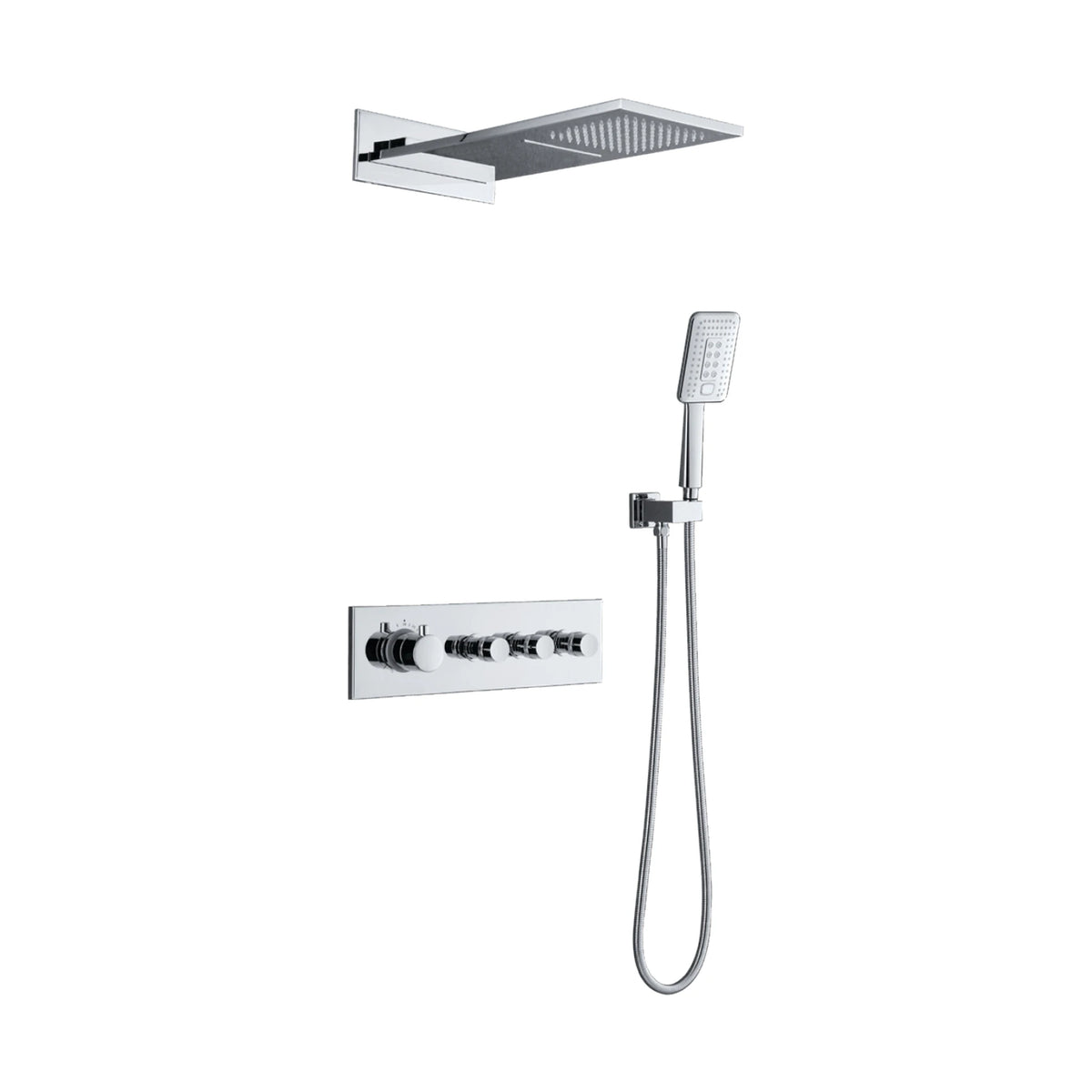 Chrome concealed shower system with waterfall-style wall head, horizontal lever and knob plate, handheld — SANIKB DL-08 521-CP
