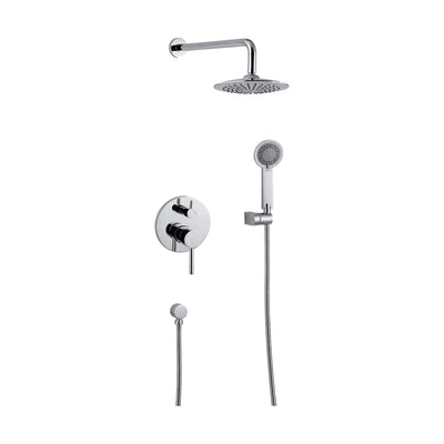 Chrome concealed shower with round lever-and-diverter plate, round rain head on curved arm and handheld — SANIKB DL-08 528-CP