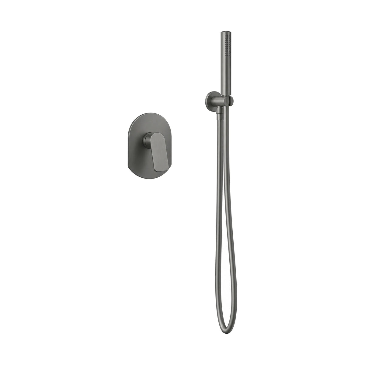 Gun metal grey concealed shower system with blade lever on oval plate and stick hand shower with hose — SANIKB SP029A 21 45 1
