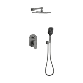 Gun metal grey concealed shower system with square rain head, oval blade lever plate and square hand shower — SANIKB SP029A 22 45 1