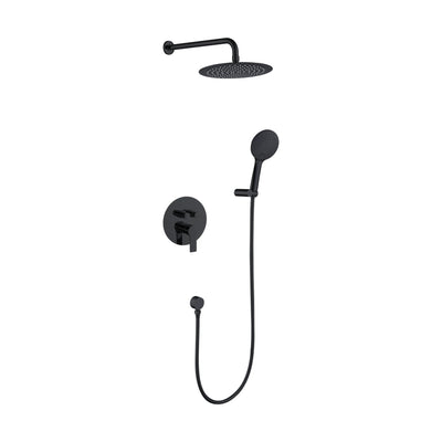 Matte Black — Matte black concealed shower system with round lever and diverter plate, round rain head and round handheld — SANIKB DL-08 525-BK
