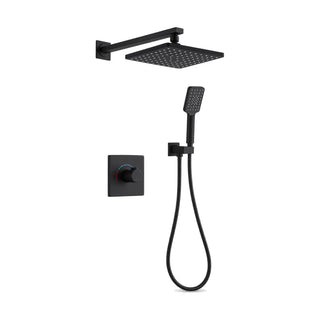 Matte black concealed shower system with single-handle plate, ultra-thin square rain head and handheld — SANIKB DL-08 532-BK