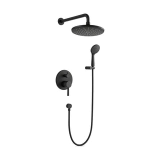Matte black concealed shower with round lever-and-diverter plate, round rain head, handheld and wall outlet — SANIKB DL-08 526-BK