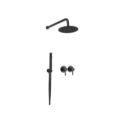 Matte black concealed shower faucet for shower, stainless steel body, round rain head and knurled handheld — SANIKB FYF-9018