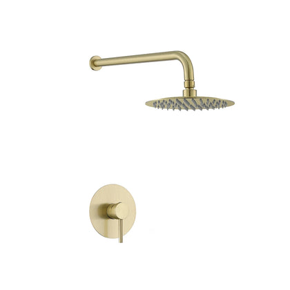 Brushed gold concealed shower faucet for showers, stainless steel, round rain head and curved arm — SANIKB FYF-9011-1.