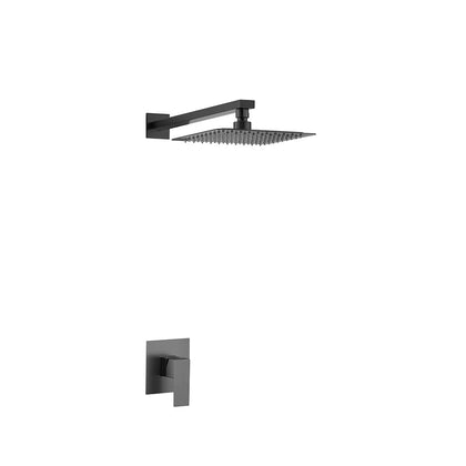 Gunmetal grey concealed shower faucet for shower, stainless steel, square rain head on wall arm — SANIKB FYF-9011-3.