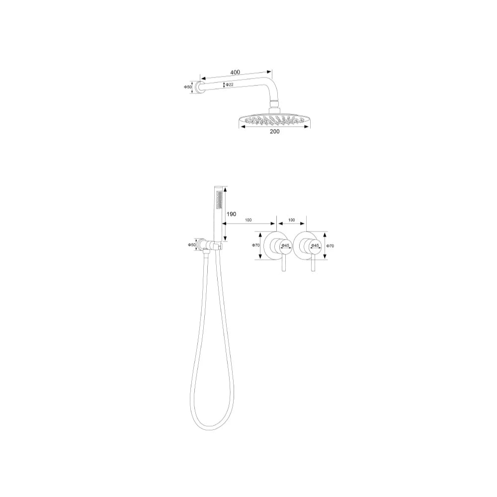 Dimensioned spec drawing for SANIKB FYF-9018 concealed shower faucet
