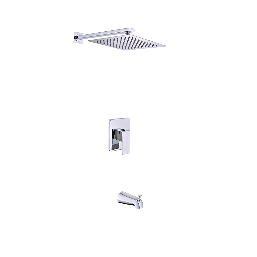 Polished chrome concealed shower faucet set, stainless steel, square rain head with tub spout — SANIKB FYF9012-5