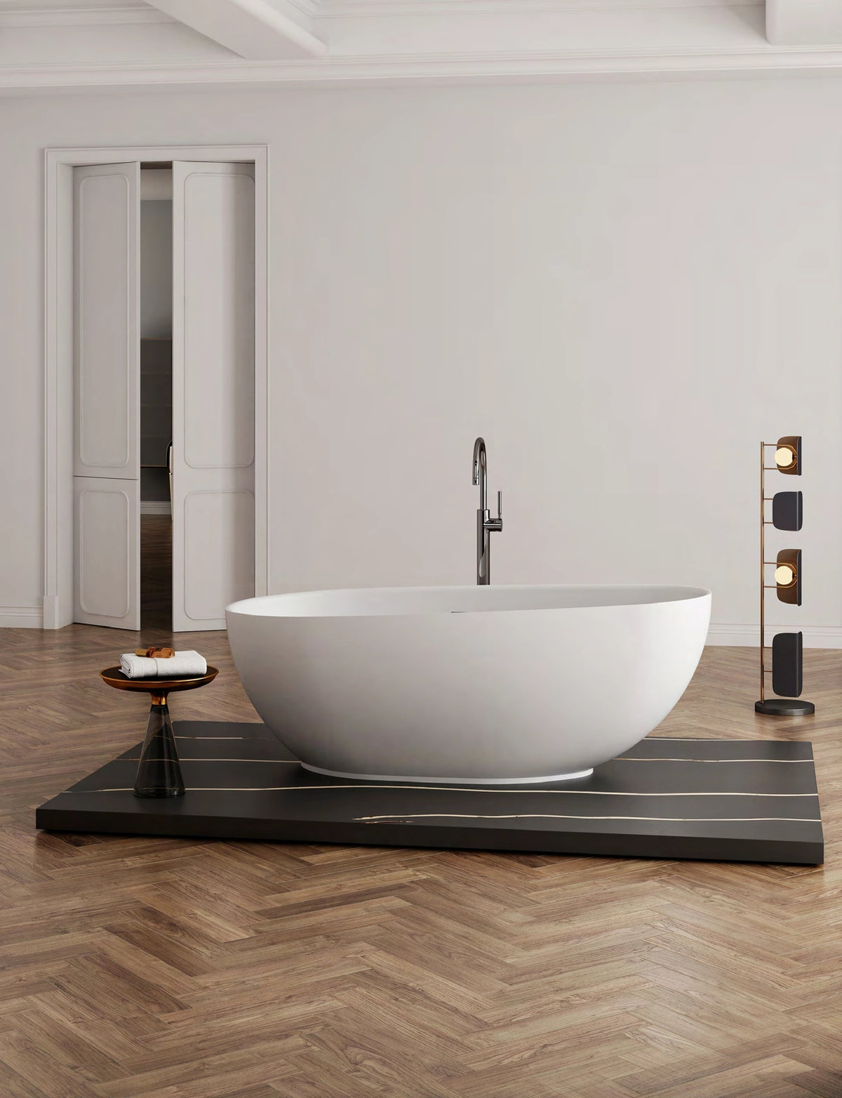 Deep Bowl Oval Solid Surface Bathtub - T8208; complete model view