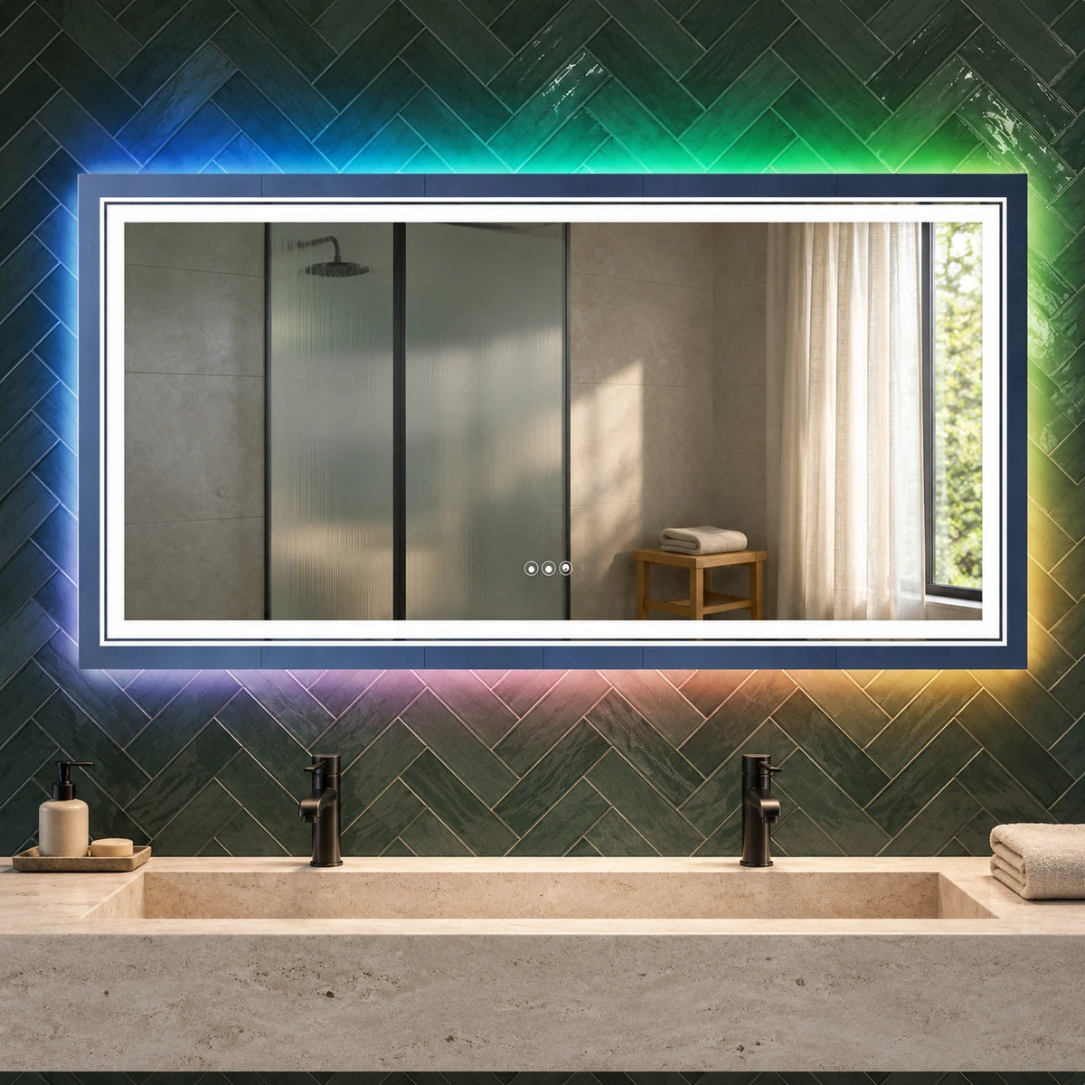 Double Border Rectangle RGB LED Mirror — full product view; RGBL
