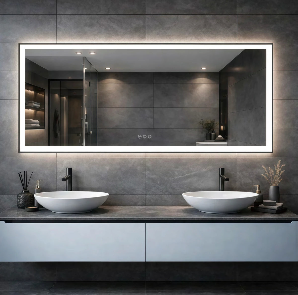 Edge Lit Rectangle LED Mirror — catalog detail view; KS007