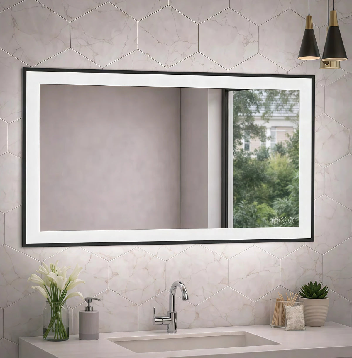 Edge Lit Rectangle LED Mirror — full product view; KS007