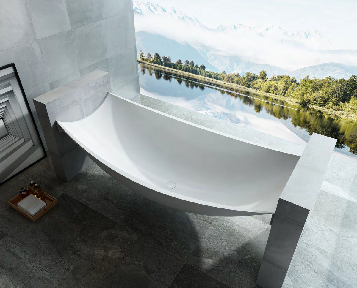 Elongated Support Boat Solid Surface Bathtub - T8997; complete model view