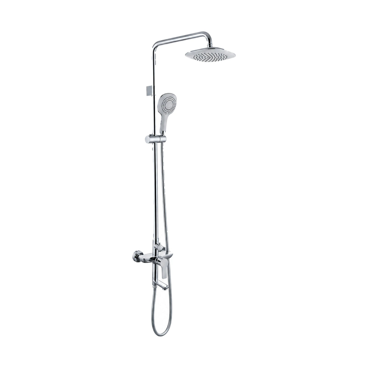 Exposed shower column with rounded-square rain head, round handheld and lever mixer with short tub spout — SANIKB DL-08 018-CP