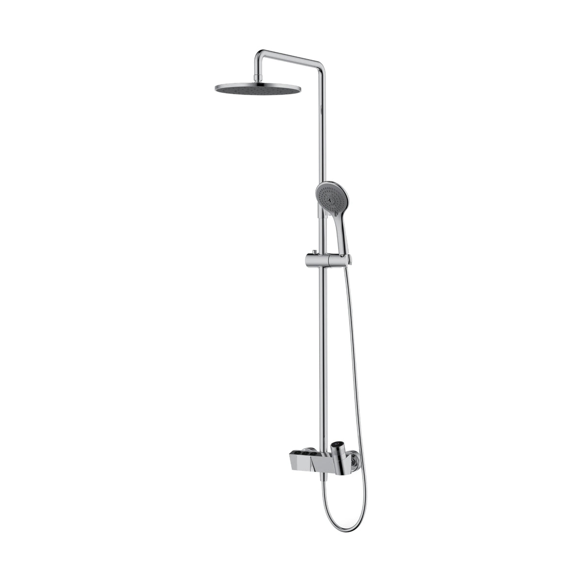 Exposed shower column with round rain head, handheld and bar mixer with push buttons and knurled handle — SANIKB DL-08 123-CP