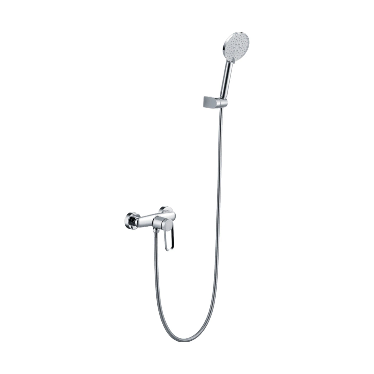 Chrome — Exposed bar shower mixer with round front hub, hanging open loop lever and handheld on wall holder — SANIKB DL-08 243-CP