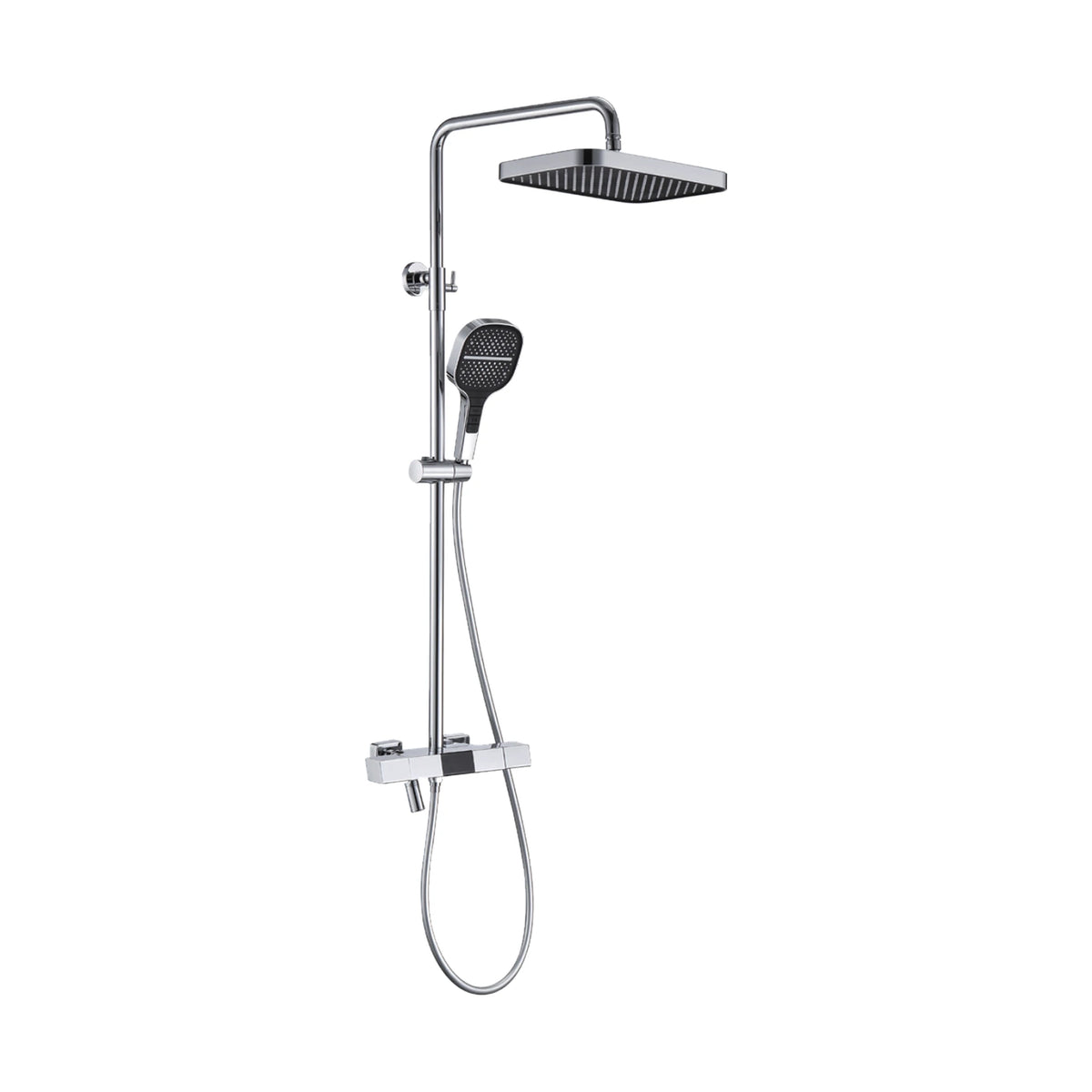 Chrome — Chrome shower column with square rain head, handheld and square bar mixer with digital temperature display — SANIKB DL-08 091-CP