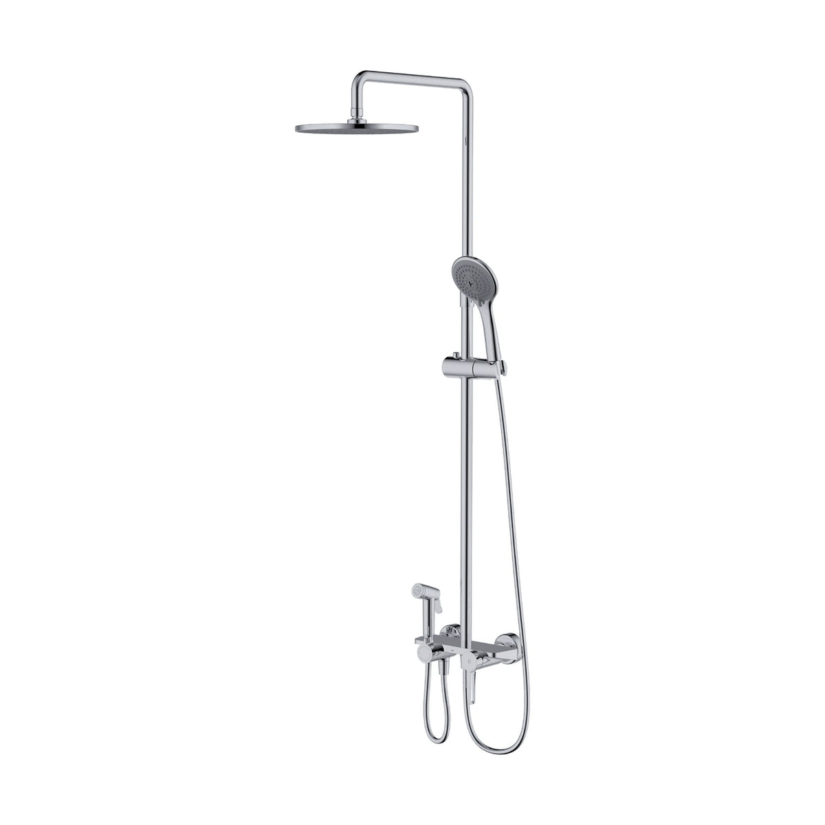 Matte black shower column with thin round rain head, round handheld, lever mixer and spray gun holder — SANIKB DL-08 118-CP