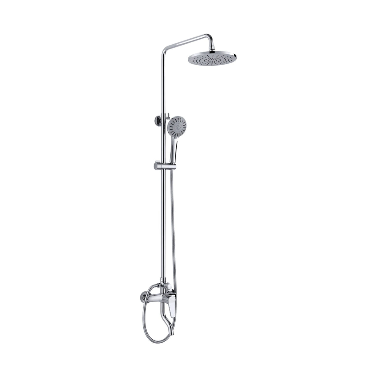 Matte black shower column with patterned round rain head, round handheld, lever mixer and S-curve tub spout — SANIKB DL-08 016-CP