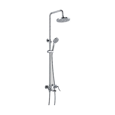 Chrome round shower column with round rain head, round handheld and round-body wall mixer with tub spout — SANIKB DL-08 040-CP