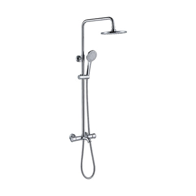 Chrome exposed shower system with short tub spout under bar valve, round rain head and handheld — SANIKB DL-08 130-CP
