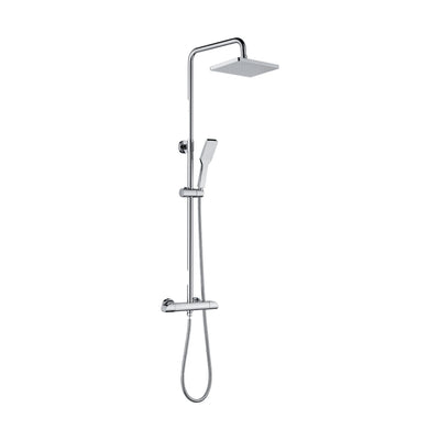 Chrome exposed shower system with square rain head on curved arm and flat angular handheld — SANIKB DL-08 131-CP
