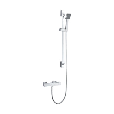 Chrome exposed shower set with rectangular bar valve, square-section slide bar and square handheld — SANIKB DL-08 505-CP