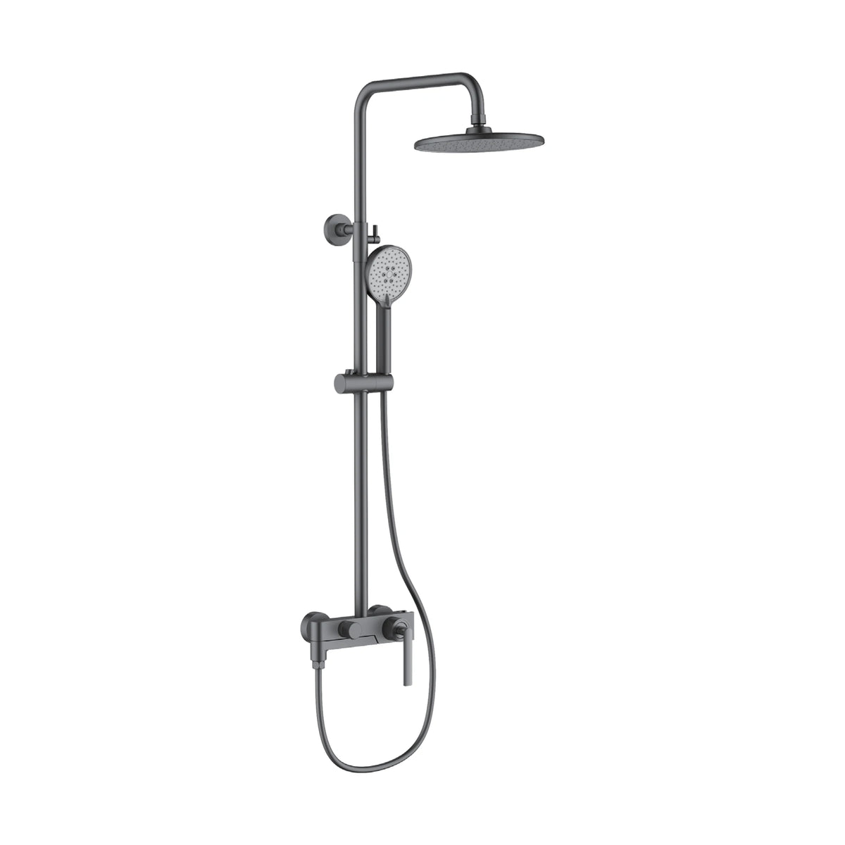 Gun Metal Grey — Exposed shower system with round rain head, round handheld and slim mixer with downward pin lever — SANIKB DL-08 172-QH